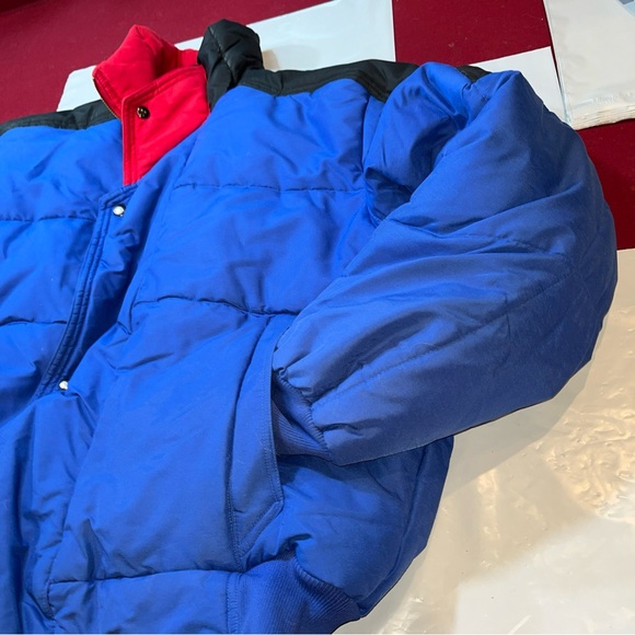 St. Moritz Ski Team XL MEN BLUE red DOWN PUFFER Jacket ZIP SNAP coat Snow WINTER - Picture 13 of 16